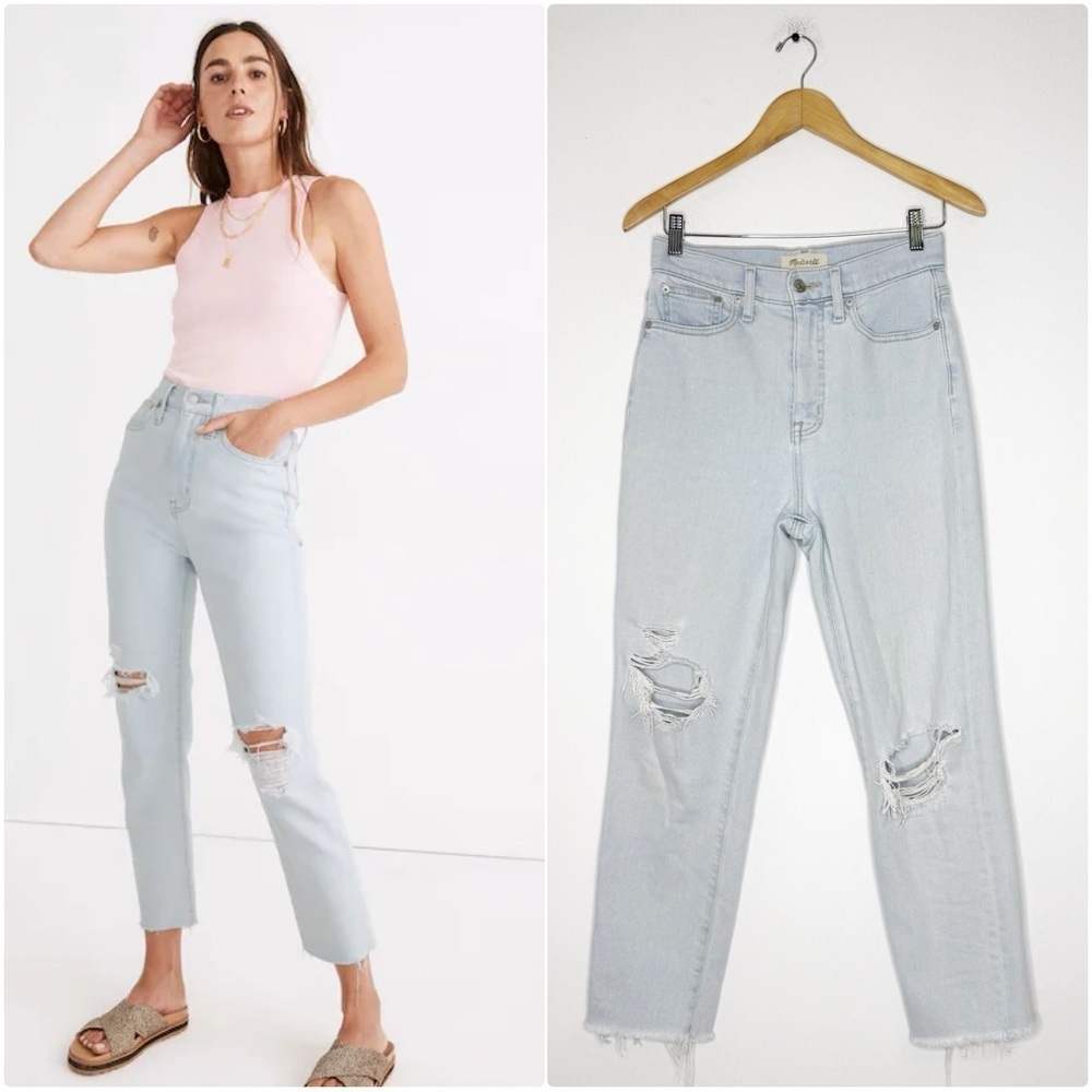 Madewell Straight Jeans The Momjean Harman Wash Raw-Hem Edition Jeans Size 25